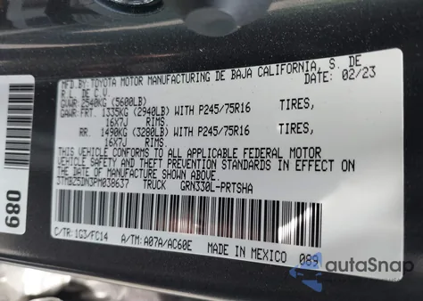 2023 Toyota Tacoma Sr5 V6 from USA, damaged, VIN 3TMBZ5DN3PM038637